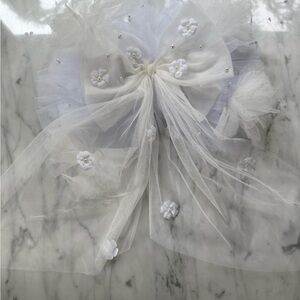 Elegant White Tulle Bow with Floral Accents For Bathing Suit Bottom